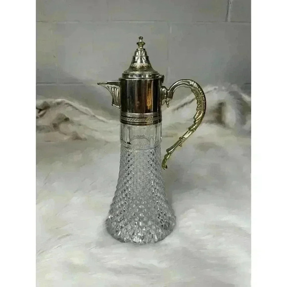 Vintage Leonard Italy Crystal and Silver Plated Wine Claret/Decanter - Picture 1 of 15